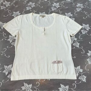 Burberry Cream Knit Short Sleeve Top Sz Medium